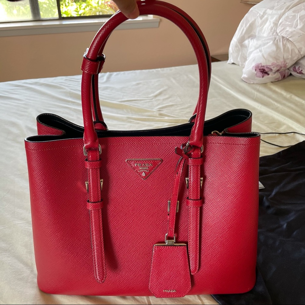Prada Saffiano Cuir Double red Large Tote bag